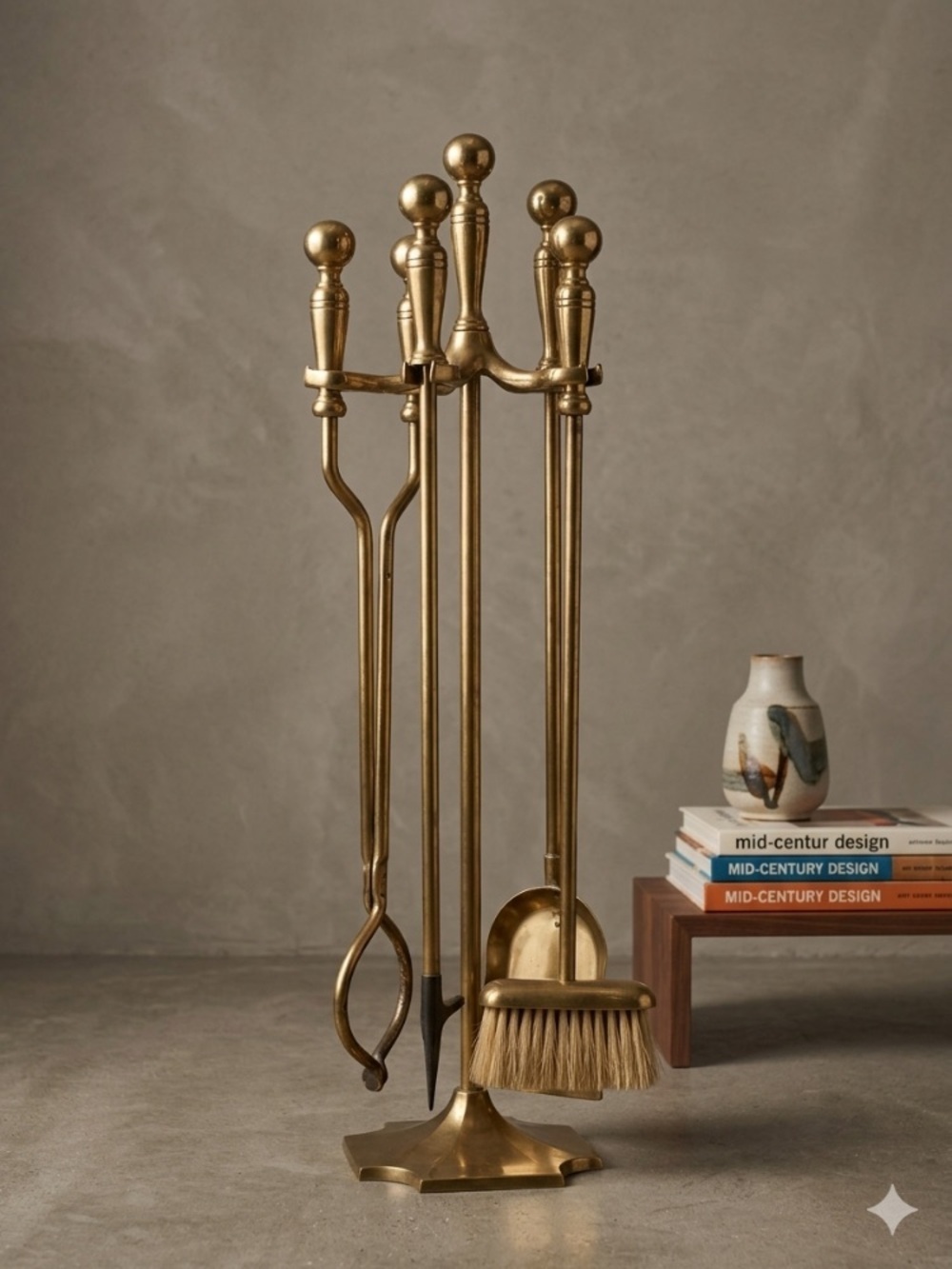 Vintage Brass Fireplace Tool Set - Gold Toned
